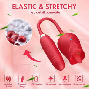 Großhandel Silikon Rose Zunge lecken Vibrator mit <span class=keywords><strong>Dildo</strong></span> Teleskop Vibrator Stimulator Klitoris Vibrator Sexspielzeug für Frauen - Product Image 3