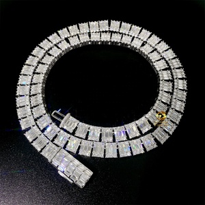 Hip Hop <strong>11mm</strong> Iced Out 925 Sterling Silver Baguette CZ Tennis <strong>Chain</strong>