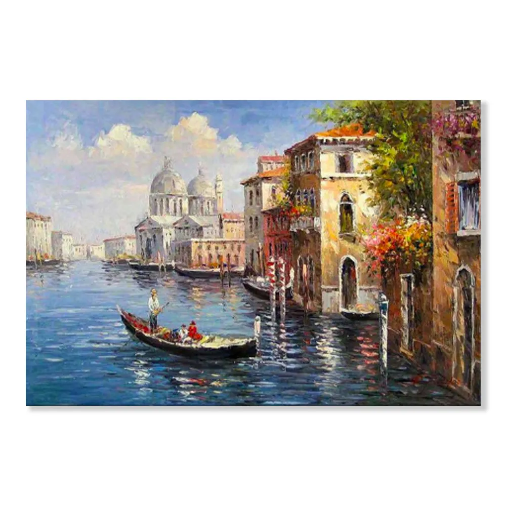 Precio al por mayor pintado a mano hermoso paisaje de Venecia pintura al óleo sobre lienzo para decoración de sala de estar pintura