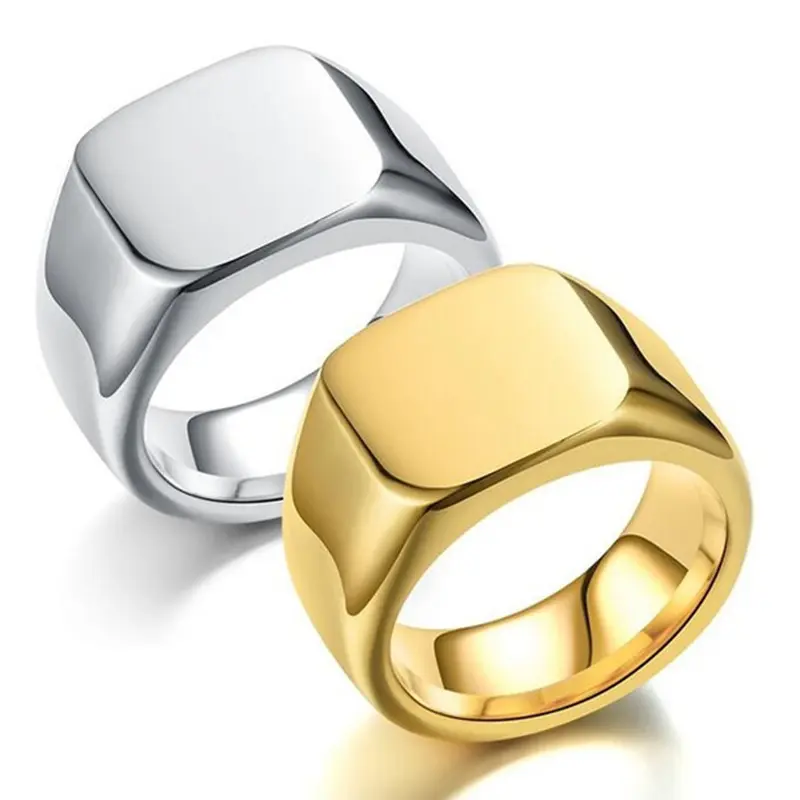 แหวนทองเงินสี่เหลี่ยมสีดำตราเปล่า,แหวนใส่นิ้วจิวเวอร์รี่แกะสลักทรงสี่เหลี่ยมทำจากทองเหลืองแบบกำหนดเองแหวนมินิมอลลิสต์พังก์สำหรับทุกเพศ