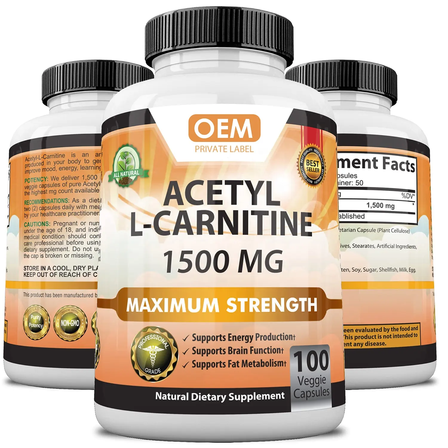 Custom ALCAR HCl caspenes Acetyl L Carnitine kapsul l-carnitine kapsul ALCAR Powder Sport suplemen Carnitine Powder