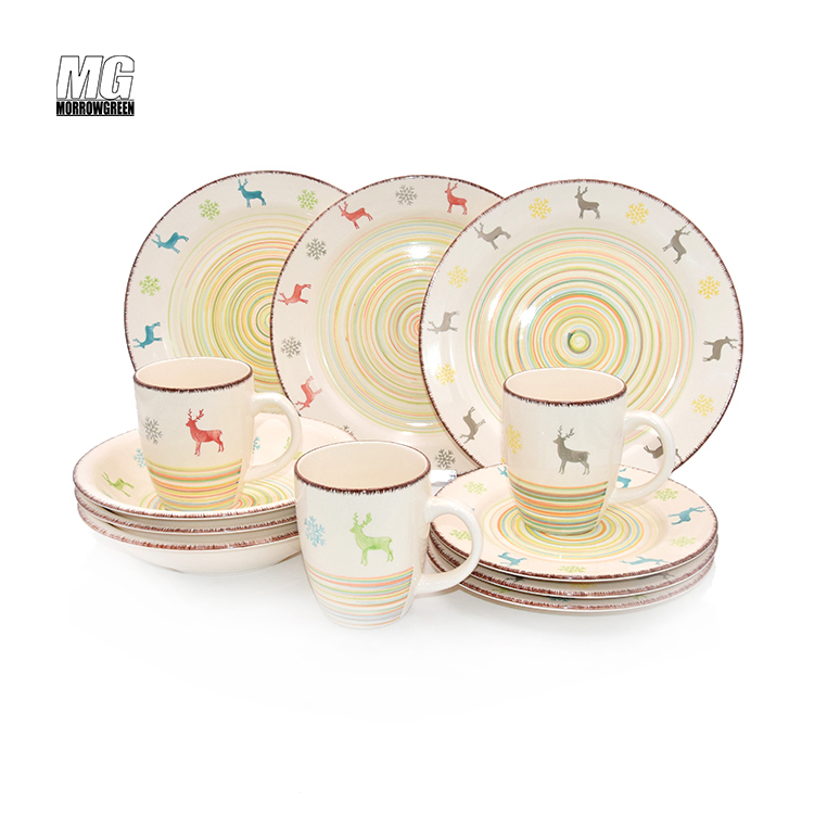 Wholesale tableware stamp custom logo pattern ceramic dinnerware porcelain dinner set with deer pattern