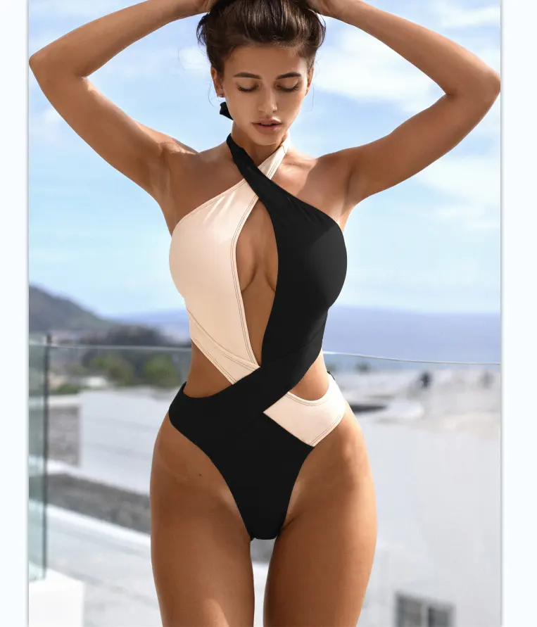 Hot Selling 2022 New One Piece Bikini Small Dot Printing Bandage Backless Swimsuit Sexy Split Circle Swimwear
