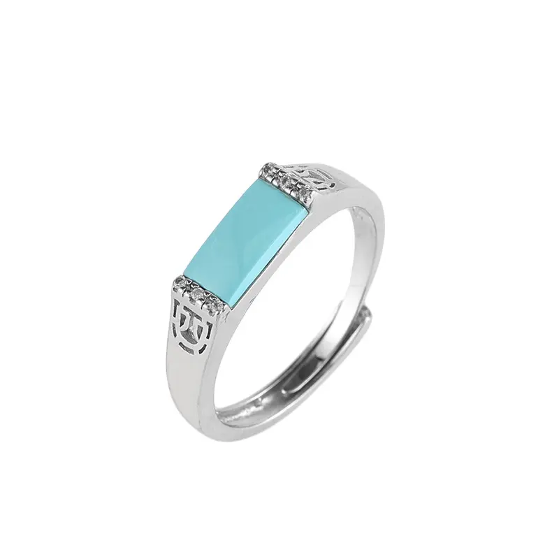 Vintage Türkis S925 Silber Verlobung Diamant Damen schmuck geometrische Rechteck Form Ring