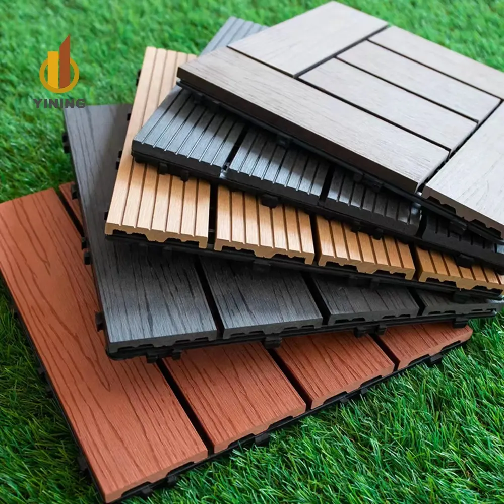 YINING a buon mercato prezzo di fabbrica legno composito di plastica per esterni Wpc pavimenti in legno in rilievo incastro fai da te pavimento piastrelle