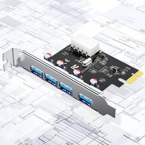 DTECH PCI-e 1X4X8X16X插槽至4个USB 3.0端口集线器5gbps速度PCI-E扩展快速卡适配器 - Product Image 1