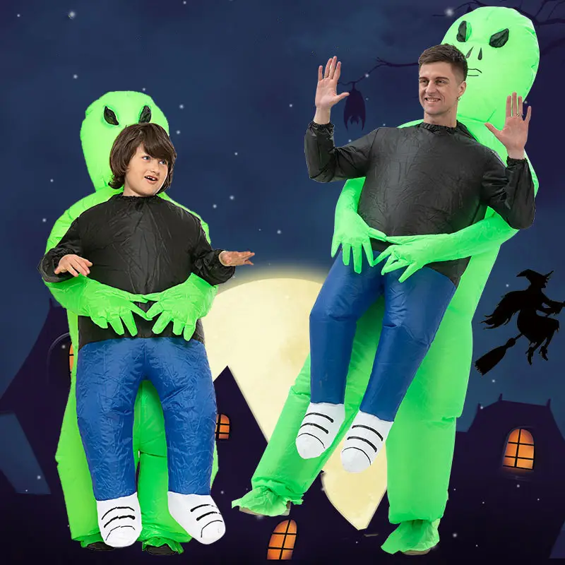 2021 vendita calda Halloween & natale Cosplay gonfiabile mostro Costume spaventoso verde Costume alieno per adulti e bambini