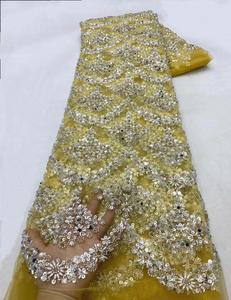 HFX Light Luxury <strong>Sparkle</strong> High-end New Fashion Design Fabric Handmade Embroidery <strong>Net</strong> Lace Beads for Women's Wedding Party Dresses