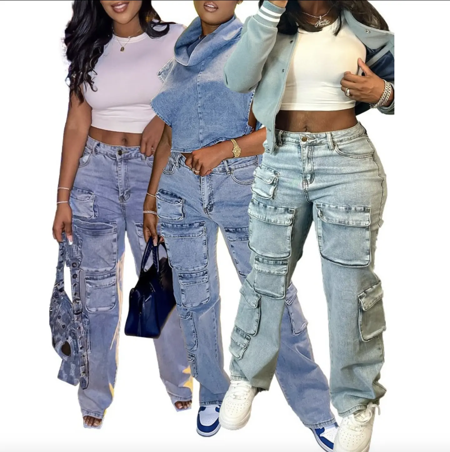 Высококачественные Модные женские зимние свободные джинсовые комбинезоны с карманами, длинные прямые джинсы, женские брюки