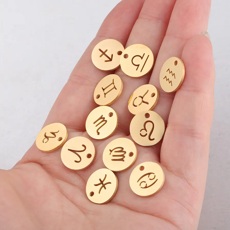 12mm Mirror Polish Stainless Steel 12 Zodiac Sign Charm Accessories DIY Fittings For Necklace Bracelet