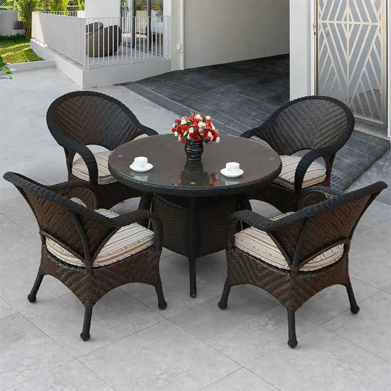 Nhà Hàng Khách Sạn Phòng Ăn Đồ Nội Thất Sân Vườn Patio Wicker Mây Bàn Tròn Ăn Bộ Đồ Nội Thất Ngoài Trời