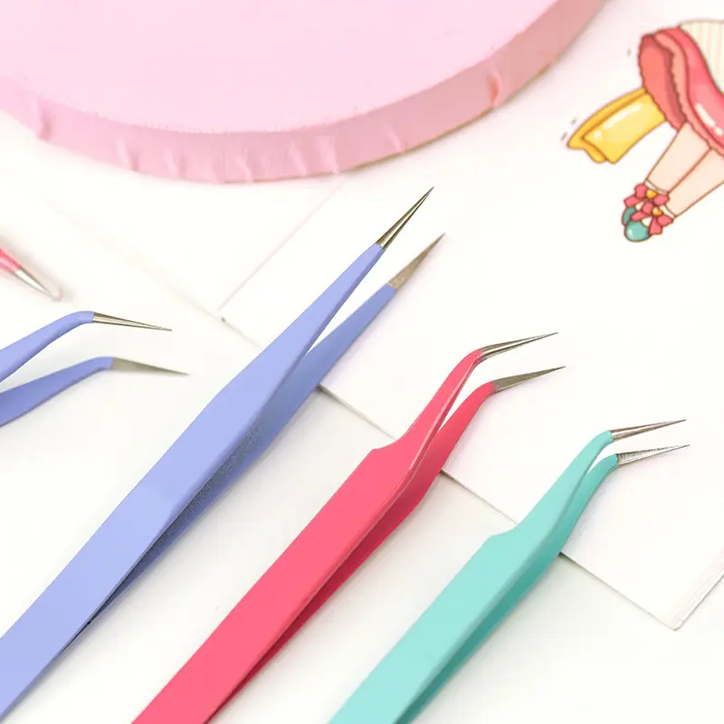 Macaron रंग के कागज टेप स्टीकर DIY उपकरण चिमटी स्टेनलेस स्टील सीधे मोड़ कैंडी रंग हाथ खाते के लिए चिमटी