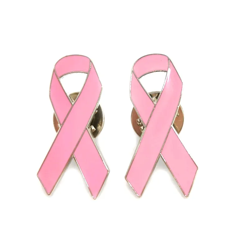 Pembe şerit meme kanseri farkındalık emaye pimleri 30 MM şerit pembe kadın meme kanseri farkında metal kelebek toka pin rozetleri