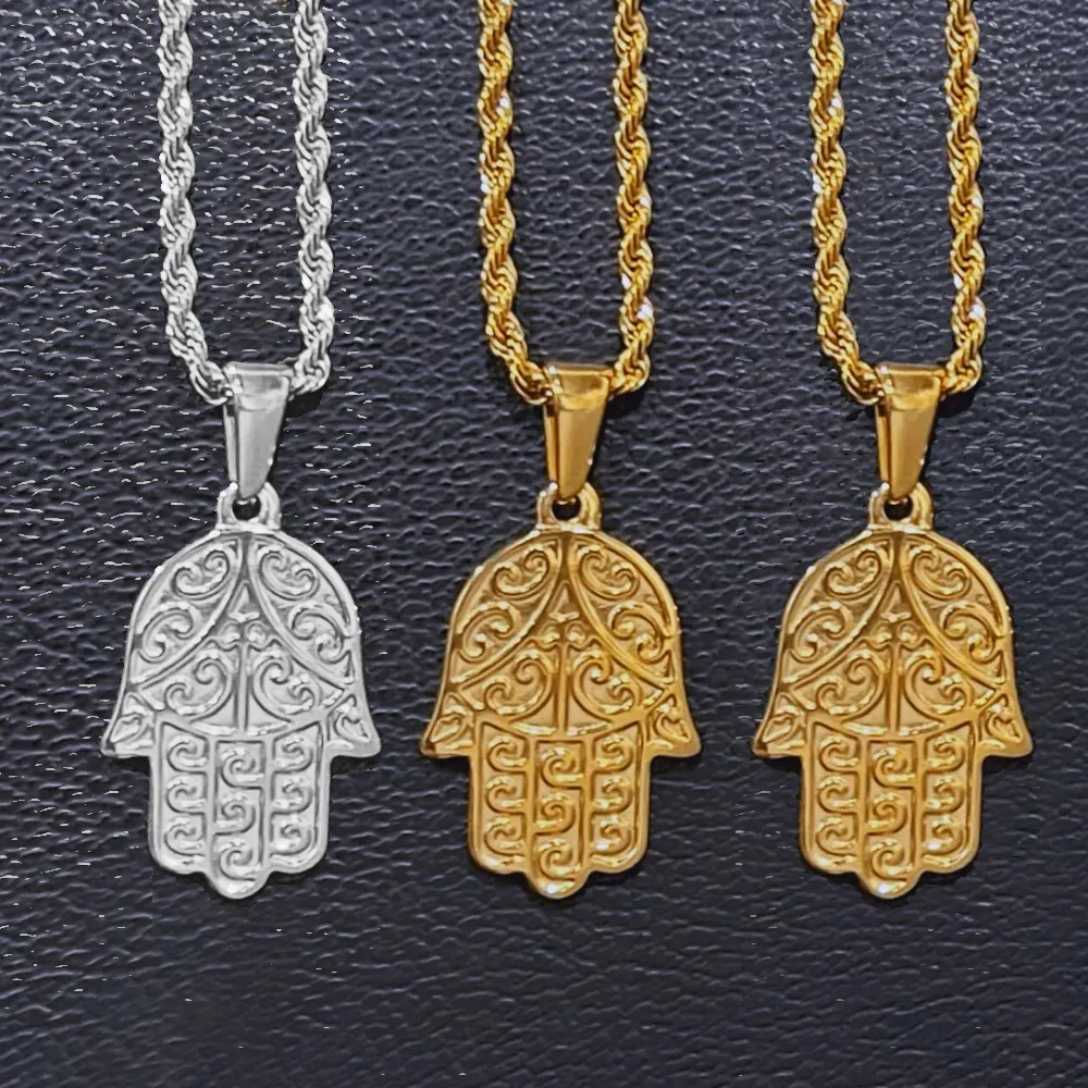 Collar de mano de Fátima para hombre y mujer, de acero inoxidable, hamsa de oro, joyería gratis, gran oferta, fabricante OEM