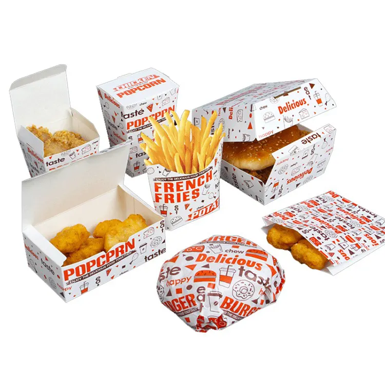 Custom Printed Disposable Fast Food Packaging Box Eco Friendly Compostable Kraft Paper Burger Hamburger Box