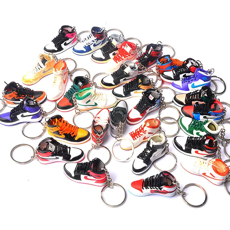 Venta al por mayor PVC 3D Mini Sneaker Baloncesto AJ zapatos Jor dan zapato Llavero Modelo Lindo Sneaker Llavero