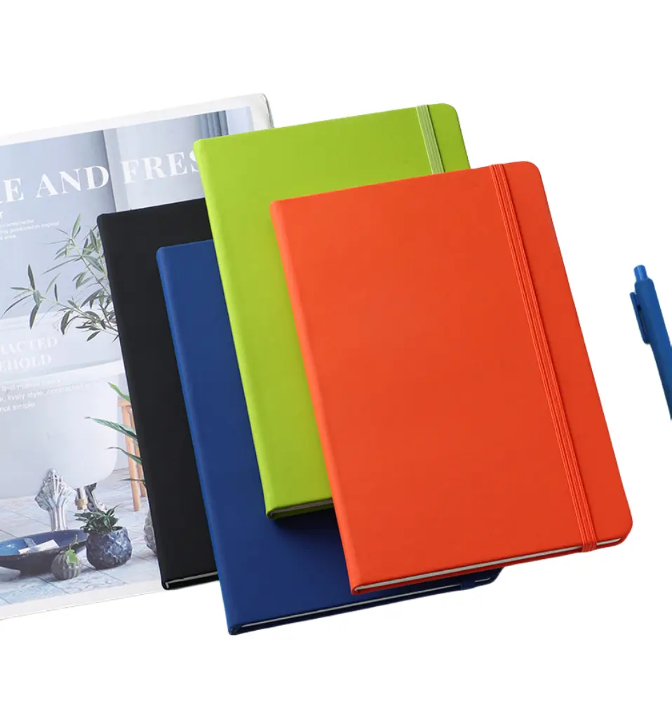 Notebook warna Macaron ukuran Premium A5 dengan tali penutup kulit PU lembut penutupan elastis desain datar jurnal mengambil catatan