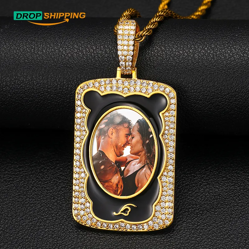 Colgante con imagen de enamorados, collar de foto de latón plateado y dorado, envío directo