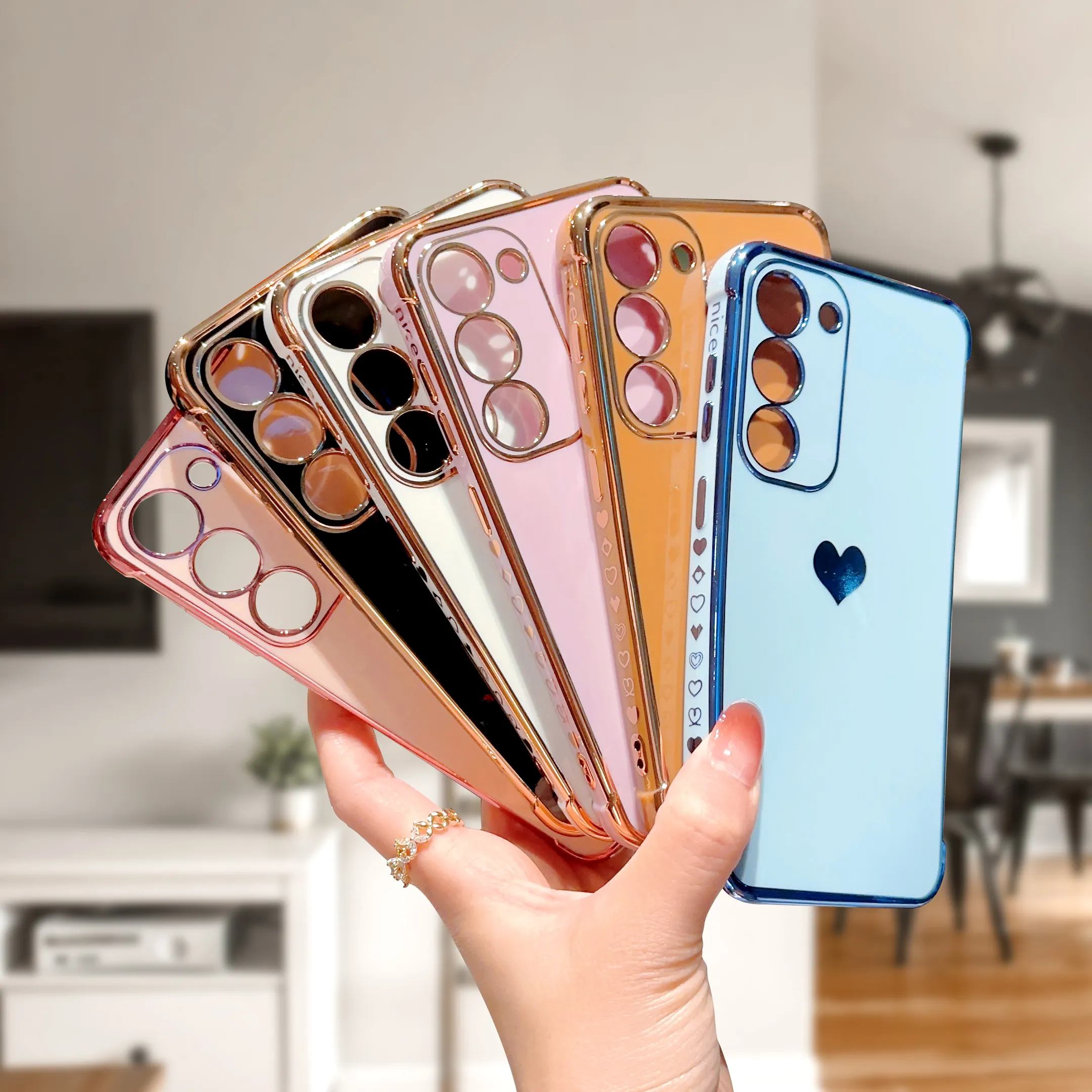 Fundas de TPU suave a prueba de golpes para Samsung Galaxy S23 S22 Ultra S21FE Love Heart Plating Mobile Phone Bags Case