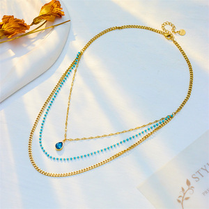Dainty su geçirmez 316L paslanmaz çelik çok zincir mavi su damlası kadınlar için zirkon nazarlık kolye - Product Image 4