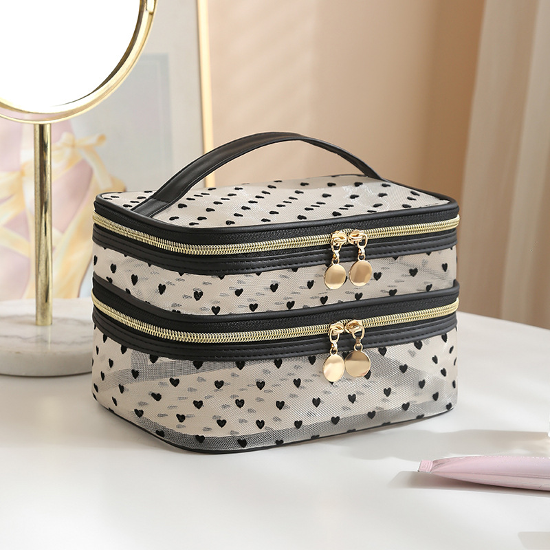 Yellow double-layer cosmetic bag