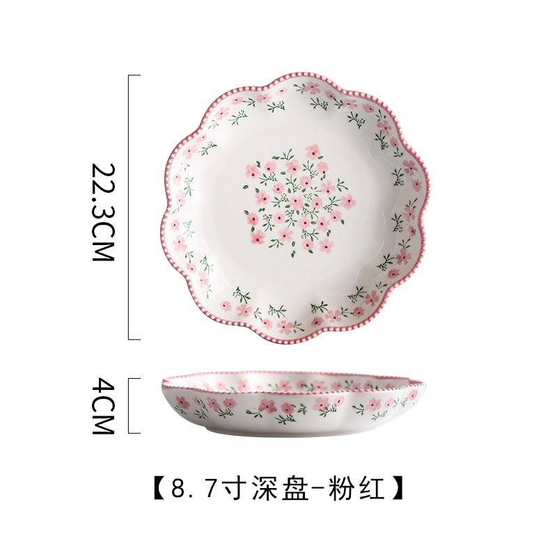 Plat profond de 8,7 pouces avec petit imprimé floral - rose