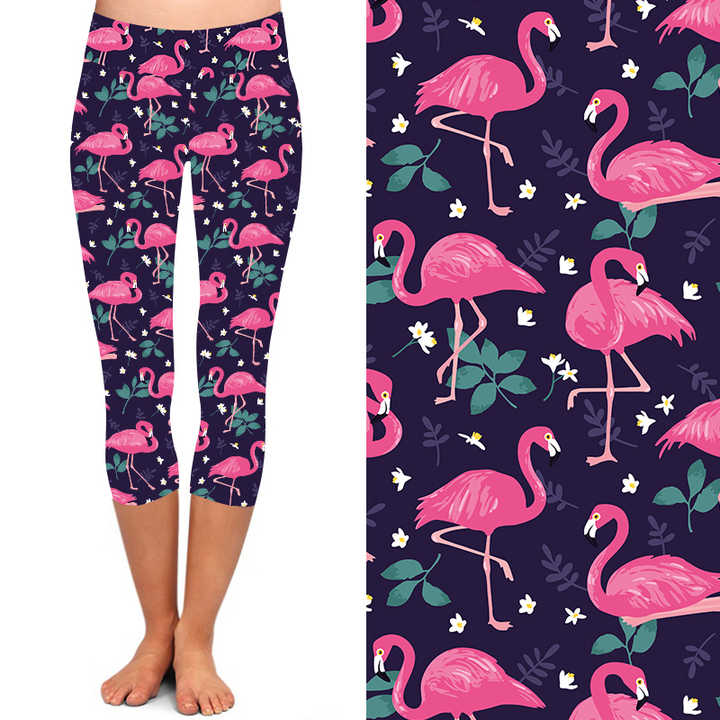 Butter Soft Yoga Waist Blue Background Panda Printed 3/4 Three-quarter Length Capri Leggings