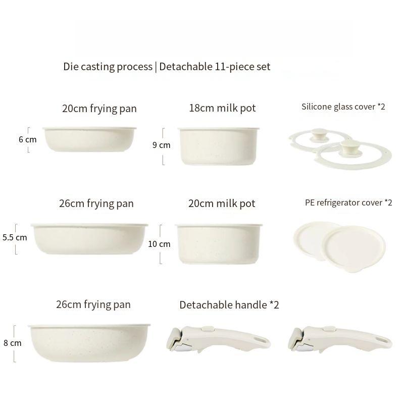 Blanco cremoso - Paquete de 11 - Olla de 5 - Asa - Tapa de vidrio - Tapa de PE