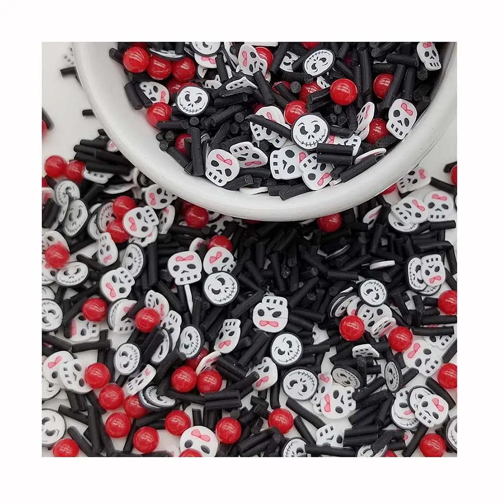 Hloween-bolas negras de esqueleto humano, bolas rojas, bolitas de arcilla polimérica, bolitas suaves para fabricación de Slime DIY