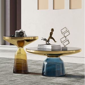 リビングルームのための工場モダンで豪華な丸い金属面と色付きの強化ガラスベースセンターティーコーヒーテーブル - Product Image 2