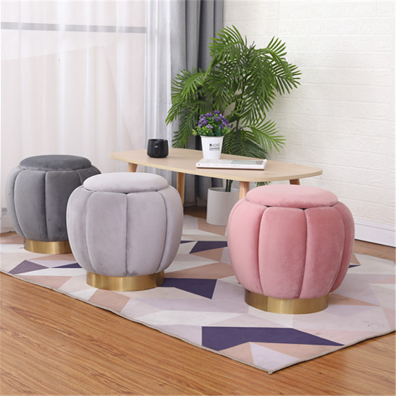 Modern Velvet Pouf Round Tufted Storage Ottoman With Gold Base