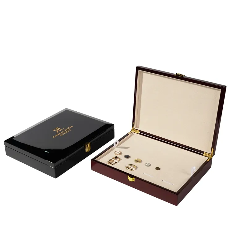 Caja de gemelos de madera al por mayor caja de clip de corbata reutilizable personalizada de alta calidad organizador de joyas para hombres caja de almacenamiento