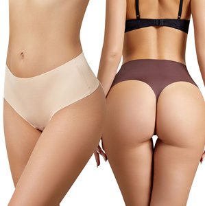 Tanga deportivo sin costuras de tiro bajo y cómodo para niñas con estampado de camiseta elástica Ropa interior de punto de color sólido sexy - Product Image 3