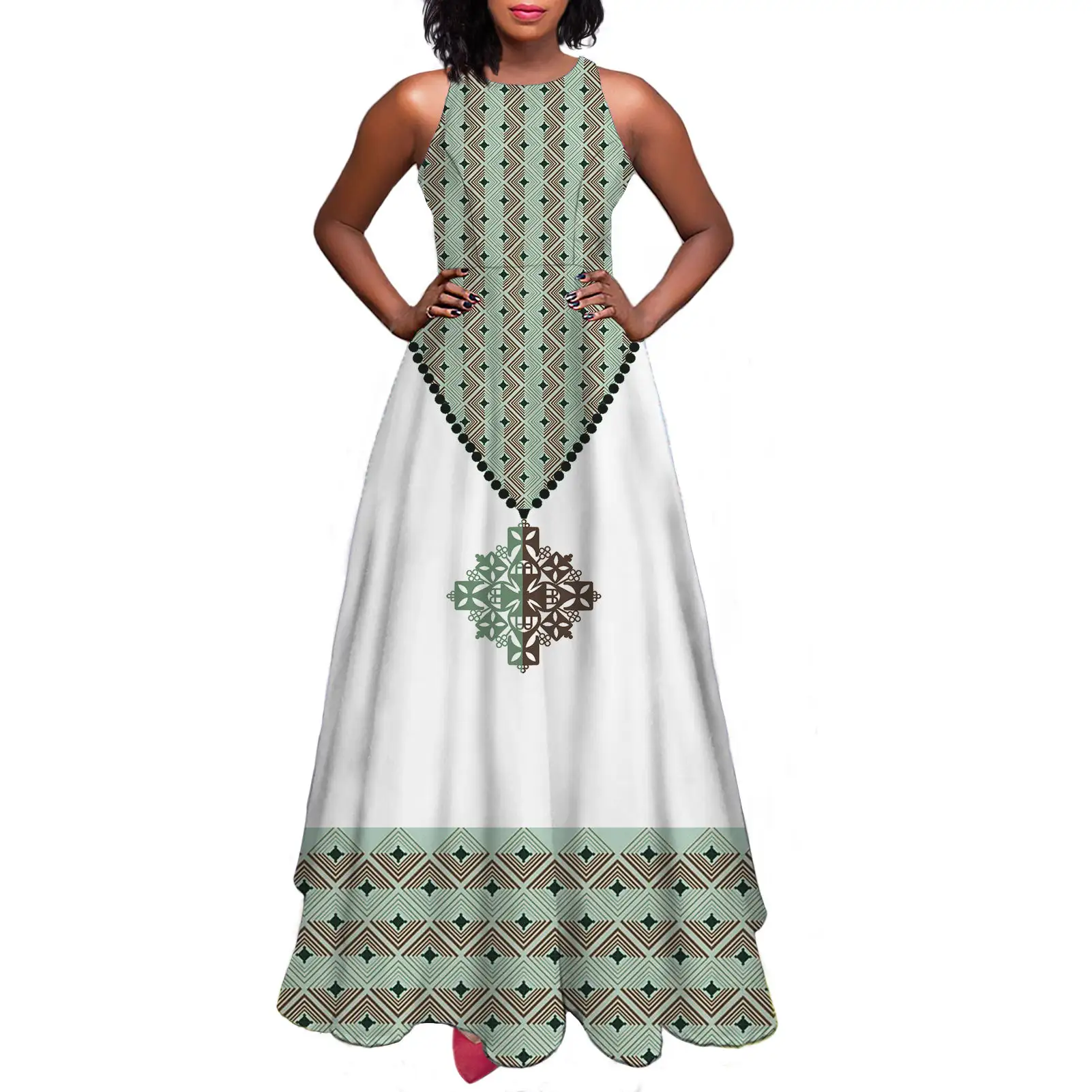 महिलाओं के लिए कस्टम व्यक्तिगत रूप से डिजाइन सफेद ईएटोपिया पोशाक सस्ती विंटेज अफ्रीकी प्रिंट पोशाक
