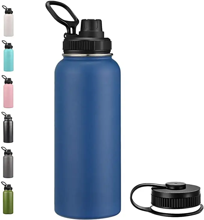 DWELLS-botella de agua de acero inoxidable con tapa de paja, termo de Metal aislado al vacío, a prueba de fugas, 40OZ, 1200ML, azul marino