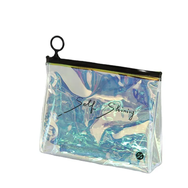 Abordable et personnalisable 2022 Nouvelle trousse de maquillage holographique Sac de toilette en PVC Trousse de maquillage pour femmes de taille voyage