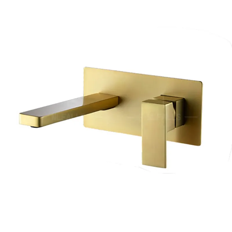 Rubinetto per lavabo da bagno a parete in oro spazzolato dal Design classico rubinetto miscelatore caldo freddo per lavabo monocomando con scatola interna