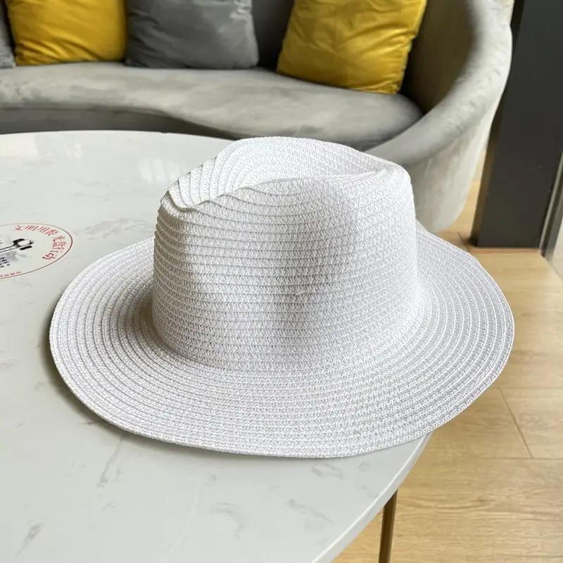 Perfect summer accessory panama-style fedora Straw sun Hat accept custom logo and Ribbon