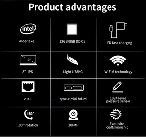 OEM nuevo tipo 8 pulgadas pantalla táctil portátil pock Windows DDR5 12GB 16GB PC portátil
