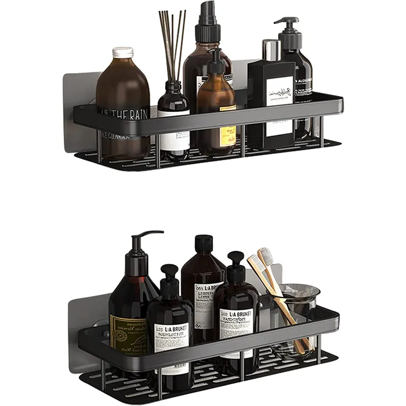 Lijm Zwart Badkamer Douche Rack, Geen Boren Wandmontage Douche Organisator Bad Opslag Mand Voor Keuken Douche Caddy Plank