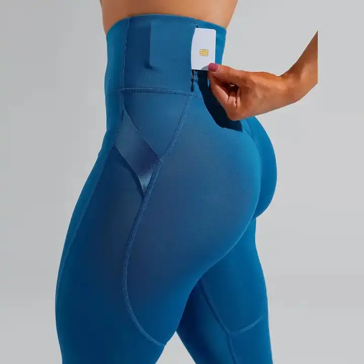 Pantalon de yoga entraînement Leggings de fitness serrés Nylon Spandex taille haute Leggings de yoga de gymnastique avec boucle latérale élastique et poche