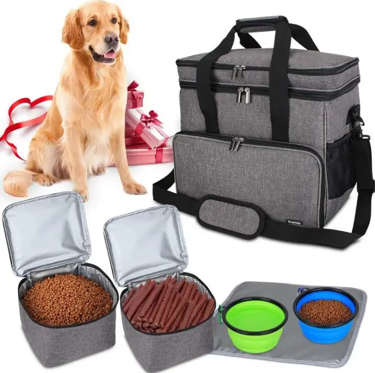 Amazons गर्म बिक्री बंधनेवाला कटोरे के साथ ले जाने के लिए आसान कुत्ते यात्रा बैग जिपर बैग