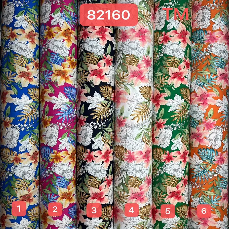 महिलाओं की पोशाक के लिए 105GSM हॉट सेल फूल अनुकूलित मुद्रित रेयान पोपलिन फैब्रिक थोक