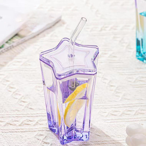 Wholesale Straw <strong>Coffee</strong> Cup Five-pointed <strong>Star</strong> Colored Glass Gradient Cup Cold Drink <strong>Coffee</strong> with Lid and Straw - Product Image 1