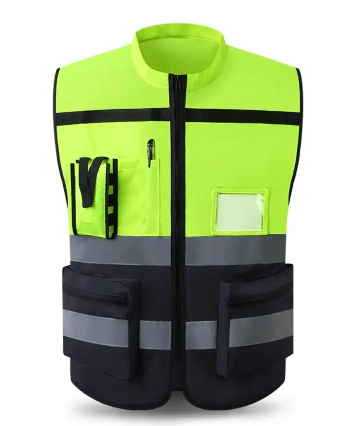 Trafik ve inşaat işçileri için fonksiyonel cepler ile yüksek görünür yansıtıcı güvenlik yeleği güvenlik kıyafetleri parçası