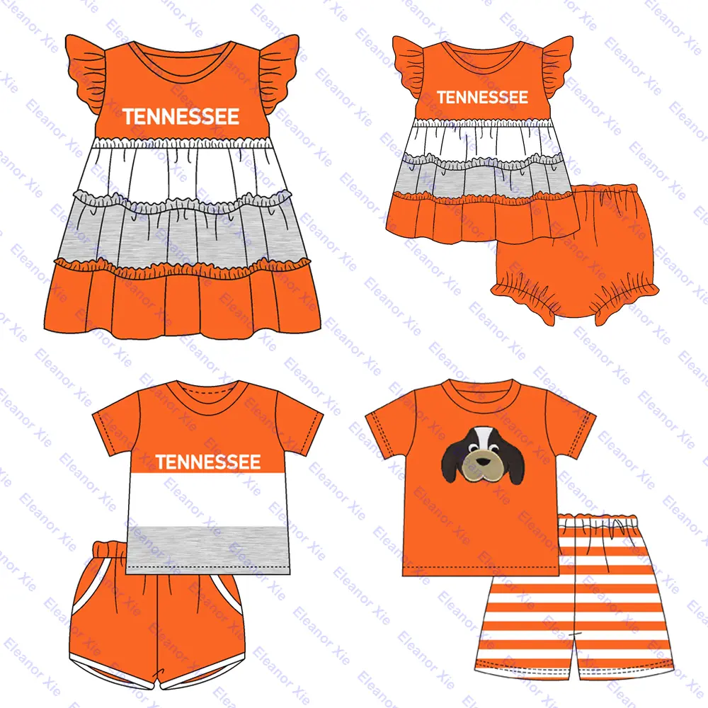 Game day football kids toddler boys clothing sets orange knit cotton sibling match baby boy clothes girl dress