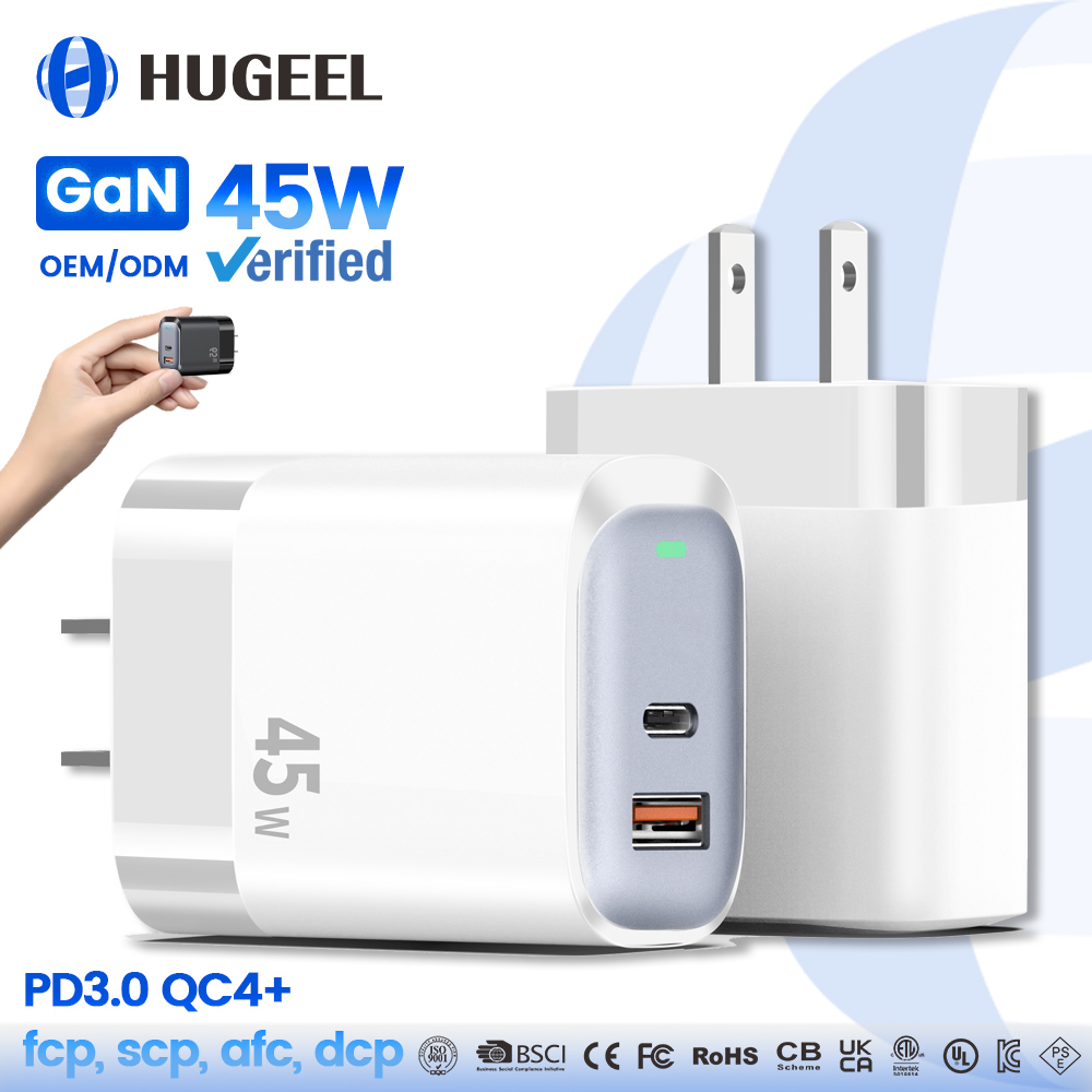 45W 1Type-C + 1USB-A US Blanc