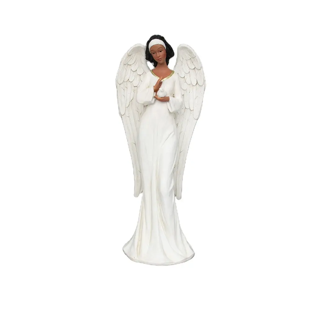 Mão pintada interior elegante preto resina menina estátua do anjo presentes encantadores personalizado Africano American Dolls