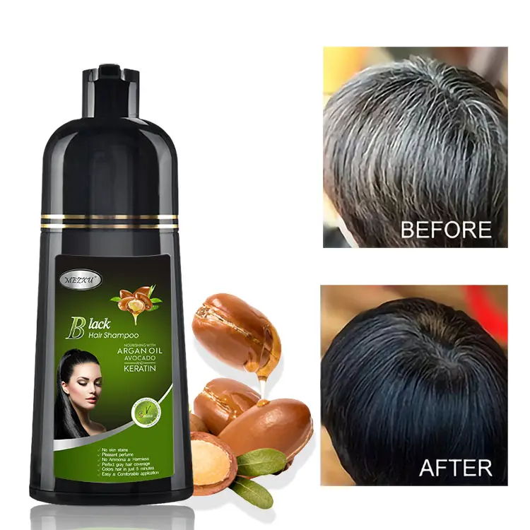 Venda por atacado de óleo de argan para tratamento de cabelos pretos Katrina Magic, shampoo natural de cor de cabelo com extrato de ervas, tintura de cabelo preta