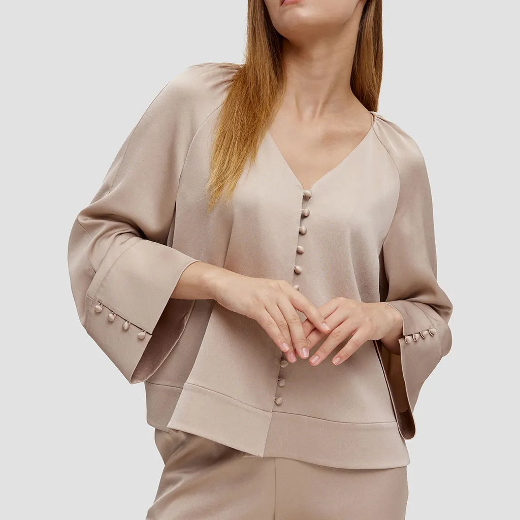 Camisa de satén de manga larga para mujer, Top de gran tamaño, blusa de seda elegante para oficina, primavera y otoño, 2023